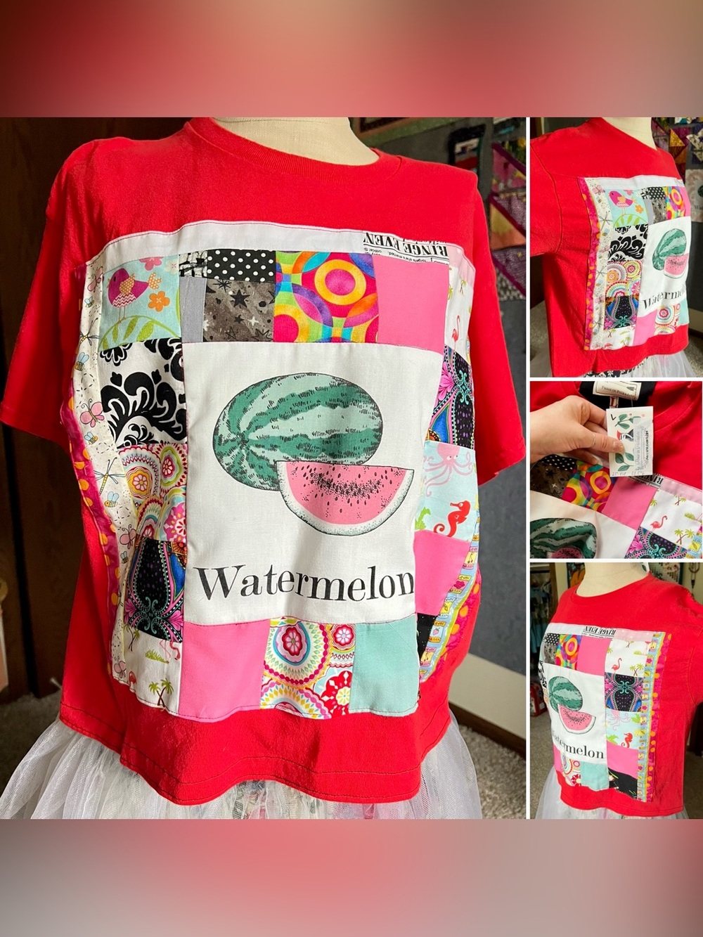 Quilty Tee Shirt - Red Watermelon Patchwork